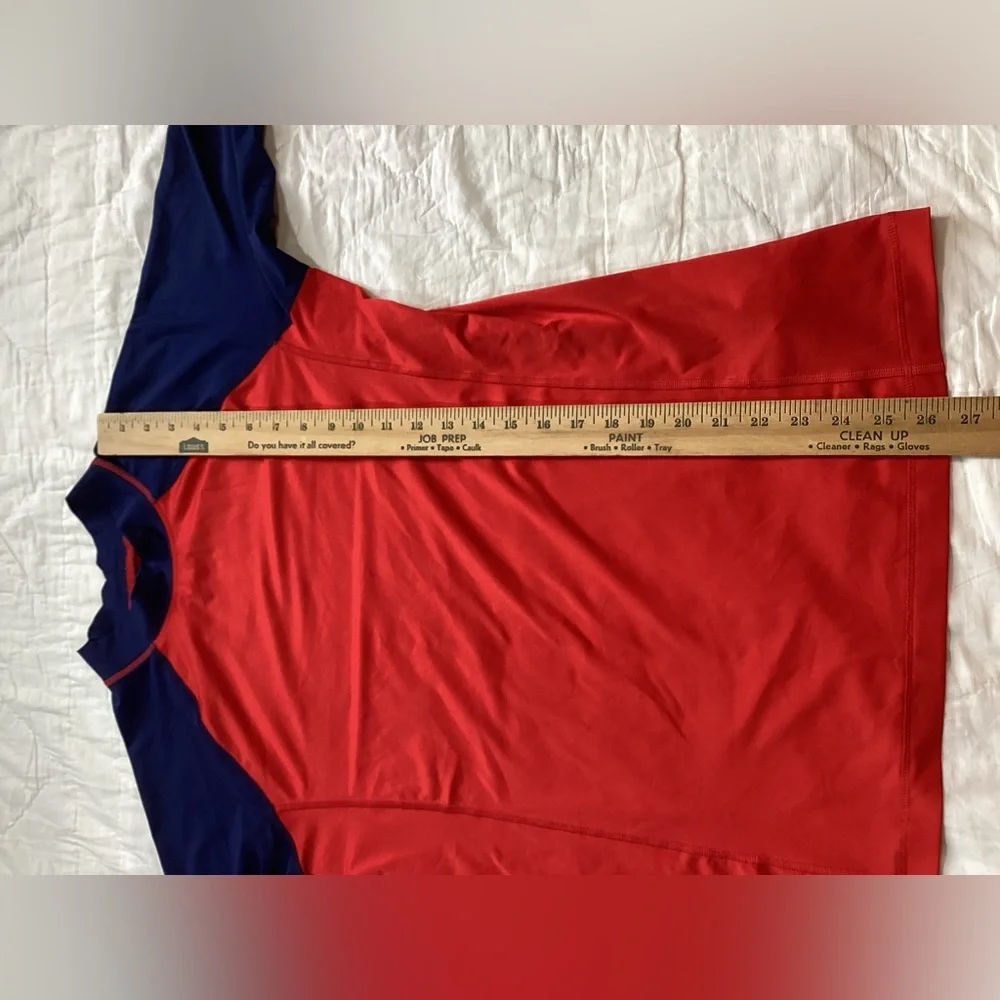 Kids Lands End Rashguard Swim Shirt Red Navy XXL 18-20